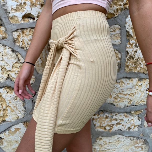 Verge Girl Skirts Verge Girl Eastside Ribbed Tie Mini Skirt In Sand